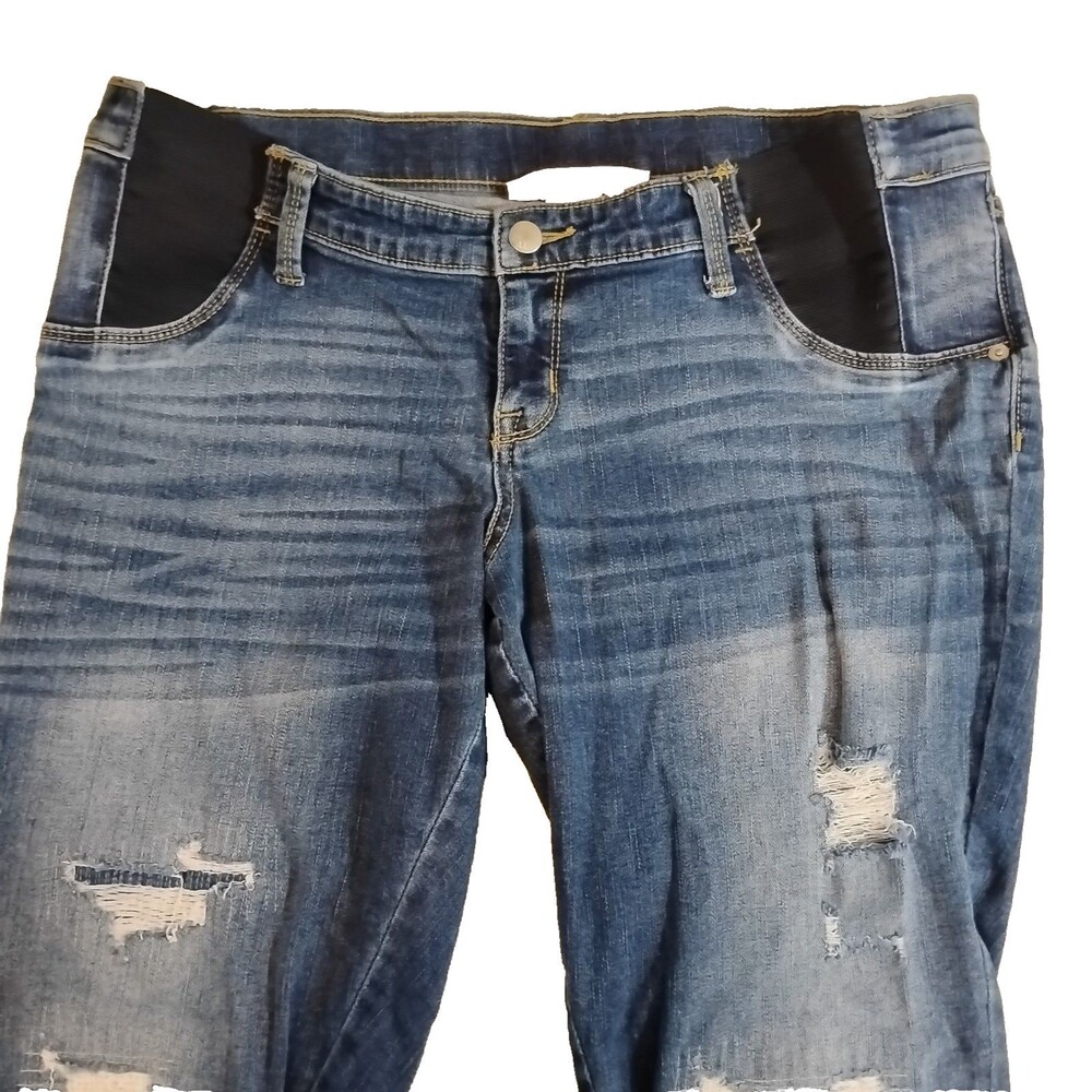Liz Lange Maternity Womens M Jeans Pull On Distressed Blue Denim - Picture 3 of 7
